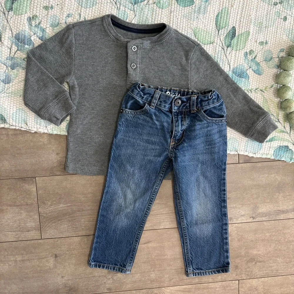 Oshkosh B’Gosh Toddler Boy Straight Jeans & Vintage Wonderkids Henley Shirt Set